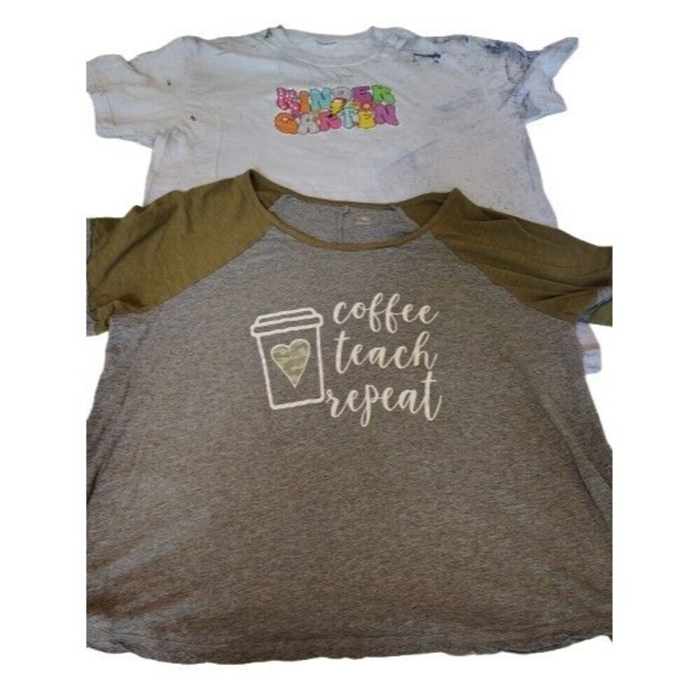 Lot of 2 Teacher Graphic Tees Size XL / 14-16W Cato Coffee Teach Repeat &...